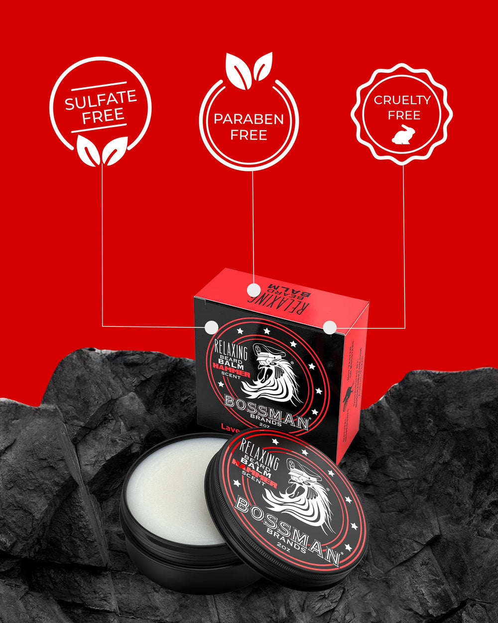 Bossman beard balm amber jar highlights premium ingredients and long-lasting hydration