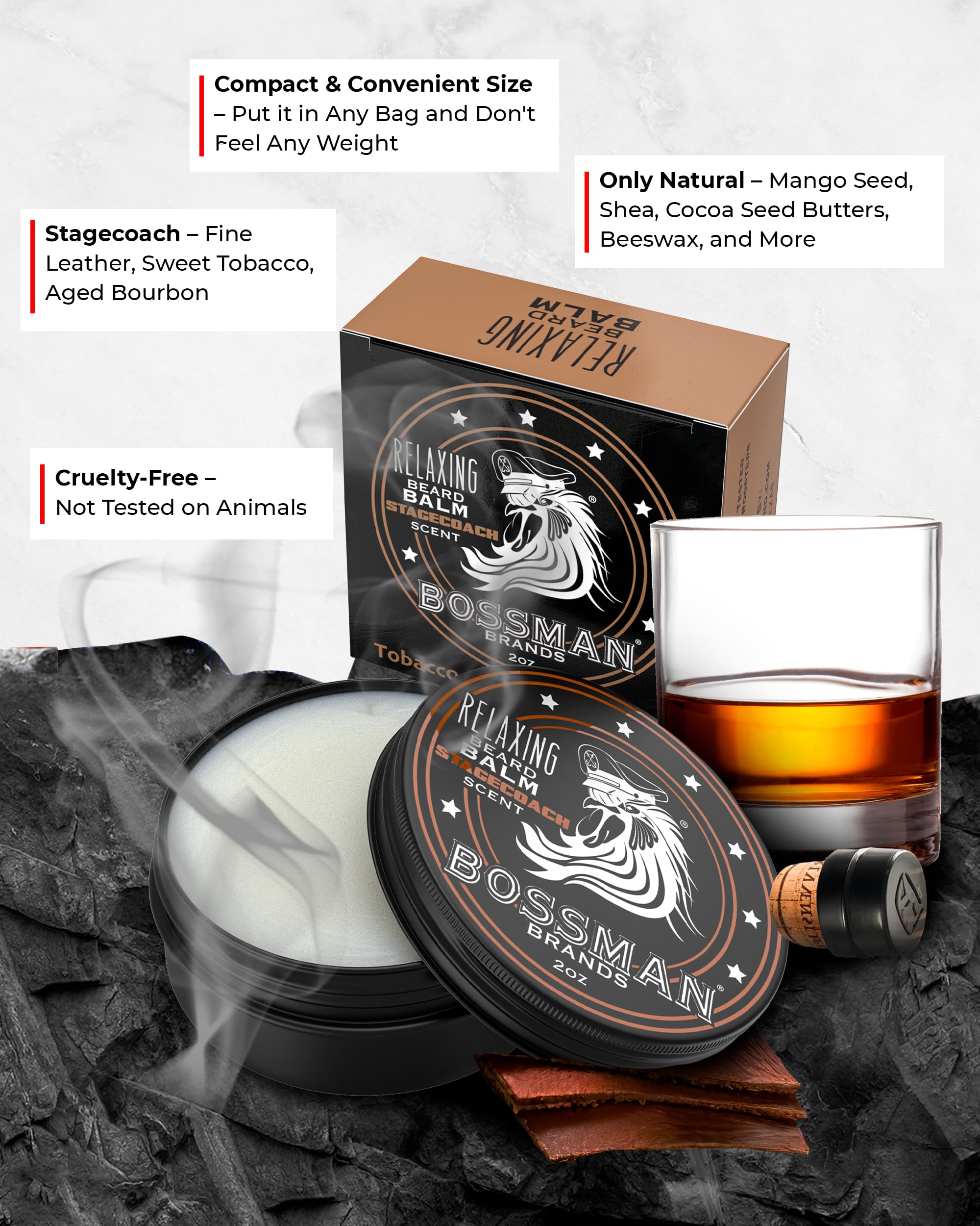 Bossman Beard Balm application smoothing flyaways for controlled style.
