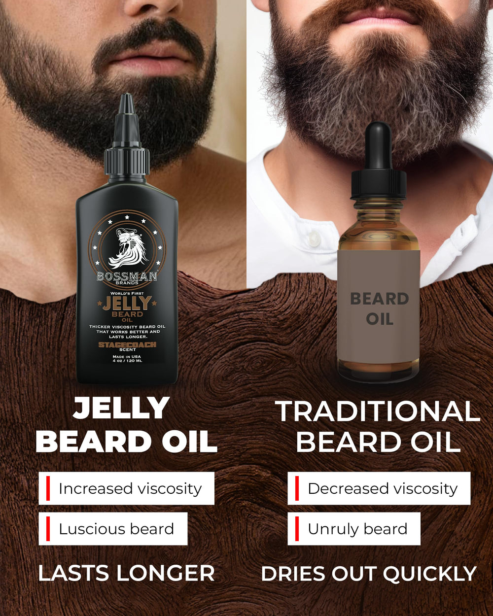 Grooming scene featuring Bossman jelly for beard care.