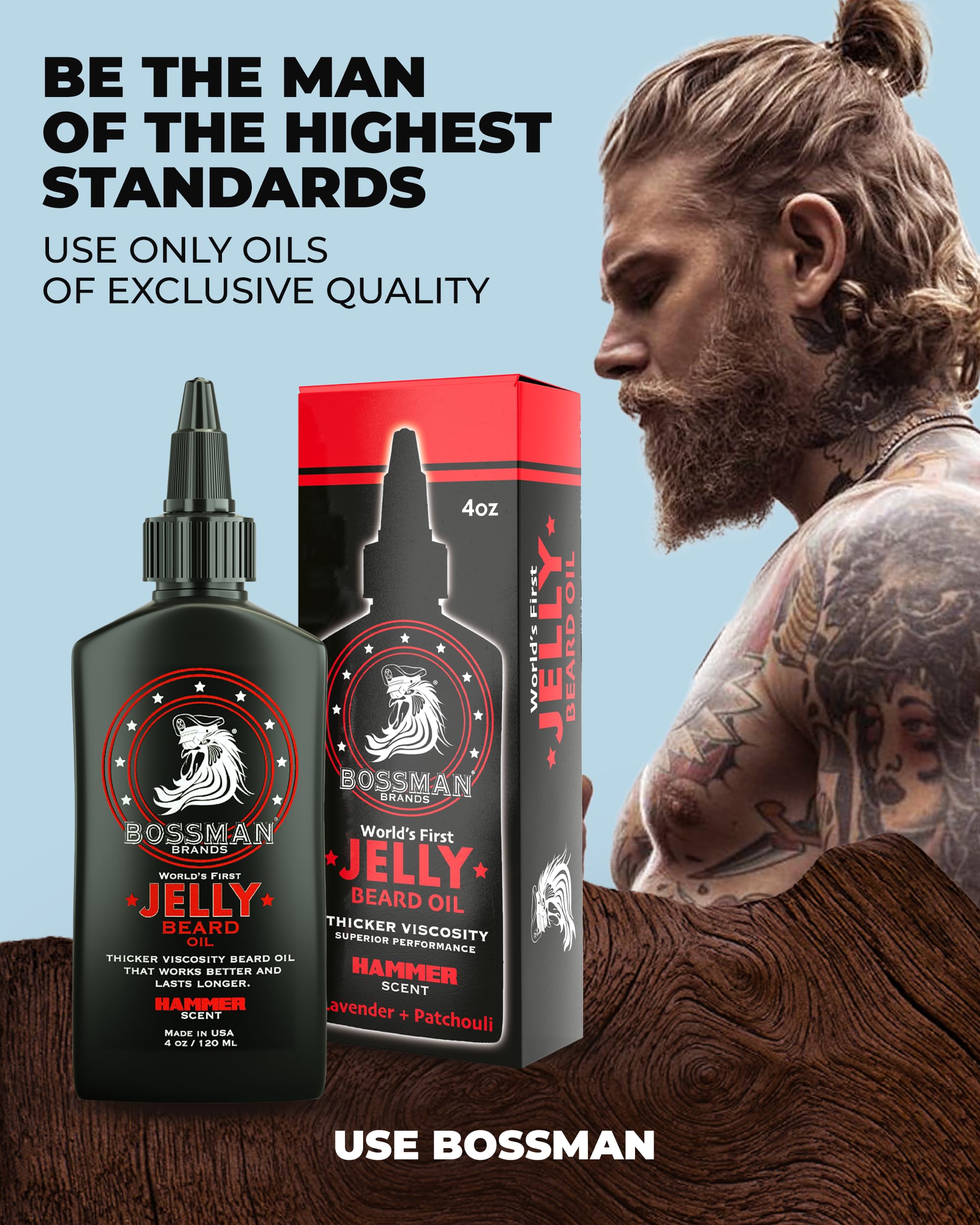 Front packaging of Bossman beard oil and balm duo shows value and USA origin.