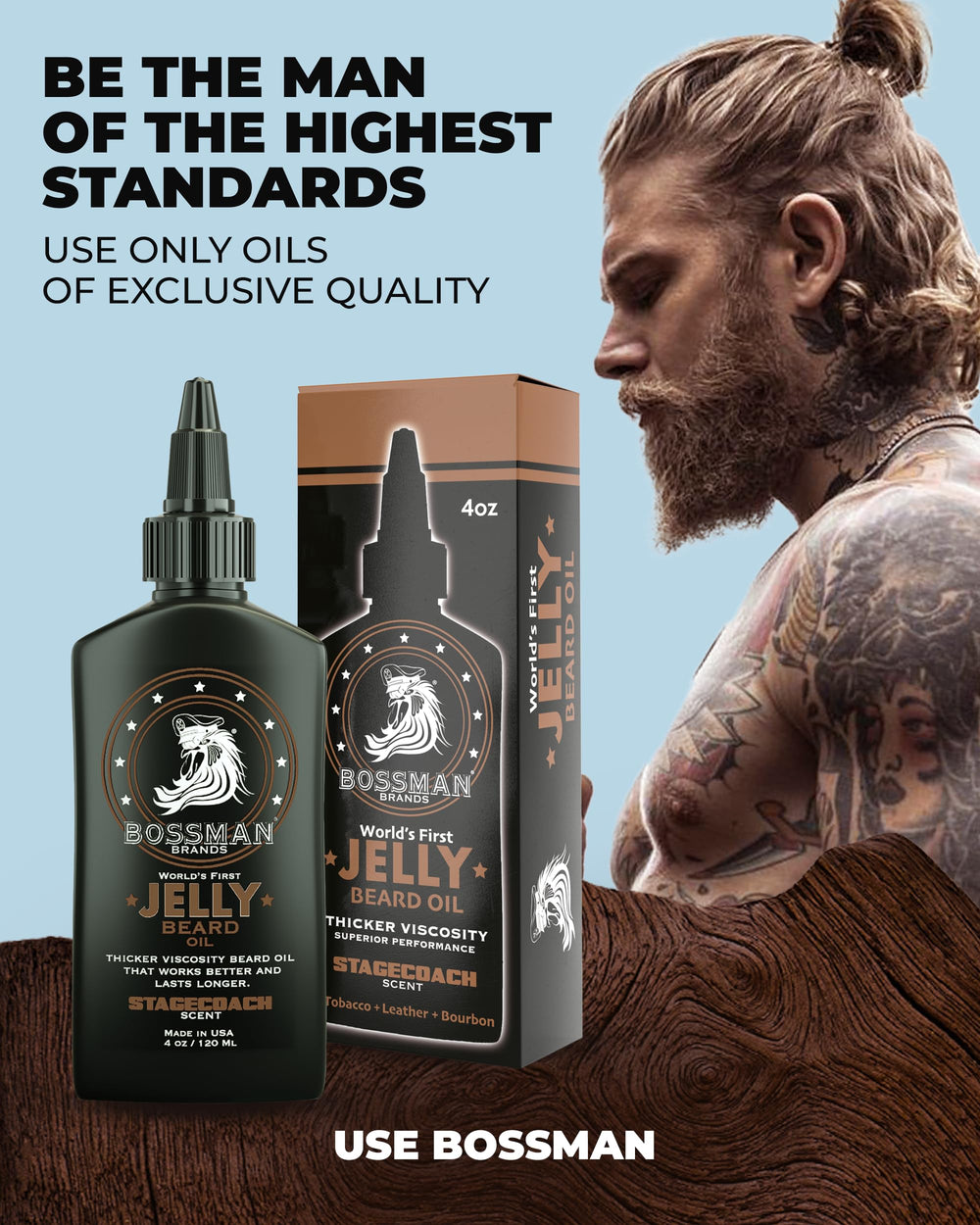 Bossman natural ingredients: beeswax, avocado oil, soybean oil providing lasting hydration.