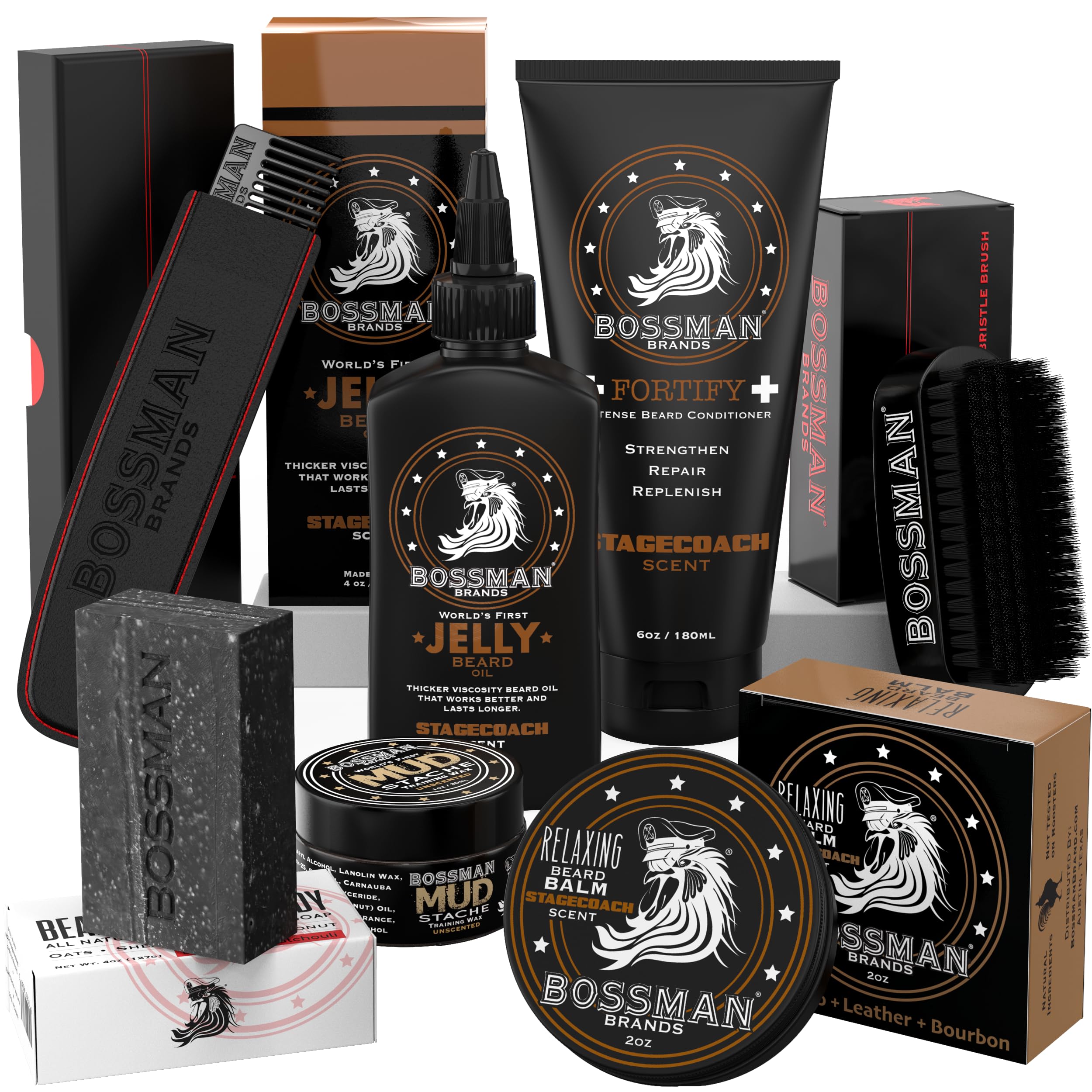 Bossman Big Boss jelly oil bottle for daily beard nourishment and skin conditioning.