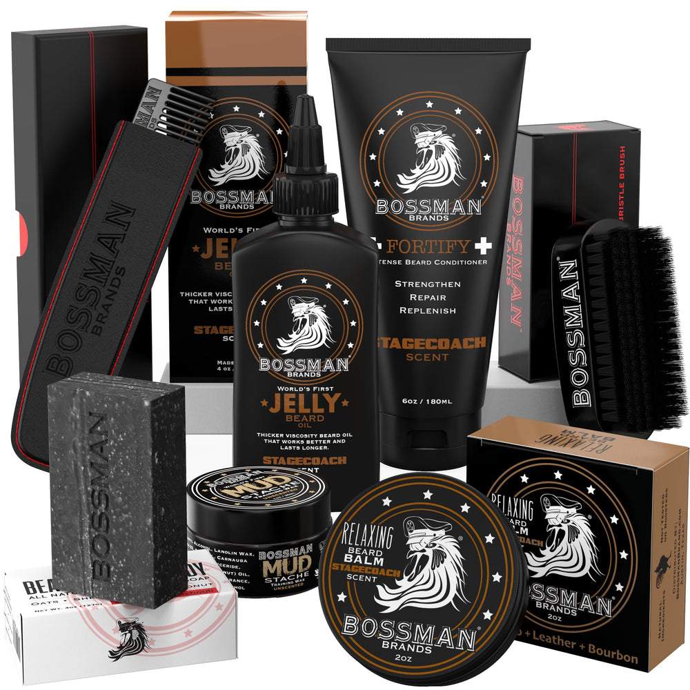 Bossman Big Boss jelly oil bottle for daily beard nourishment and skin conditioning.