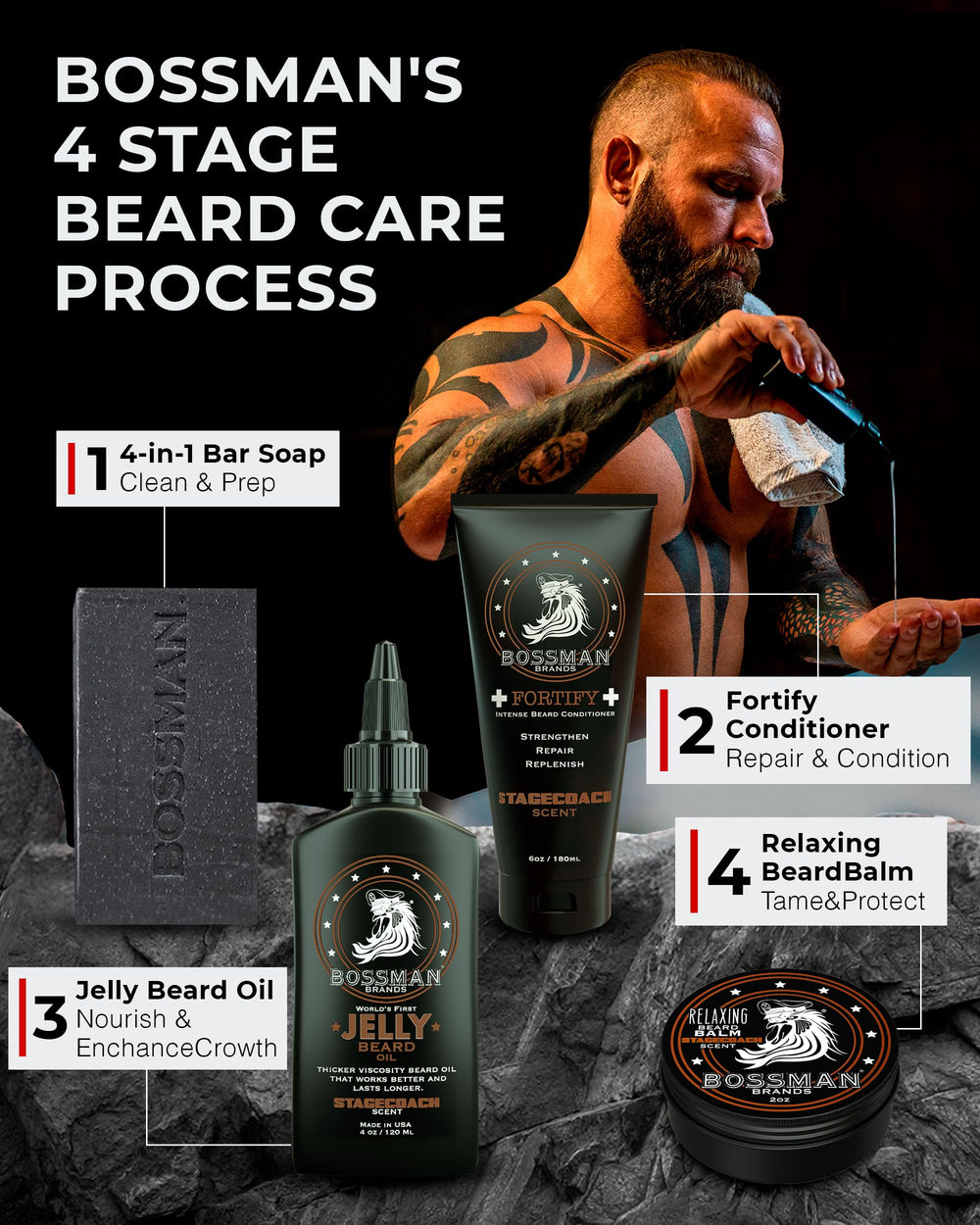 Beard Brush with boar bristles and beechwood handle for detangling