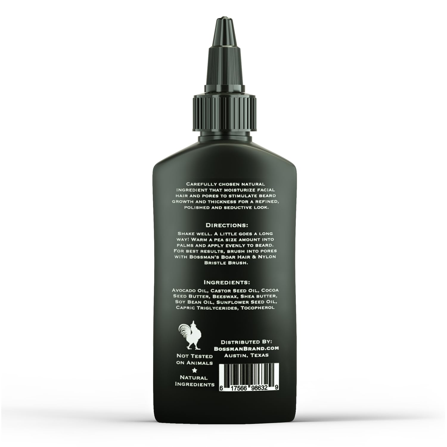 Clean, minimalist packaging of Bossman jelly beard oil on a shelf.