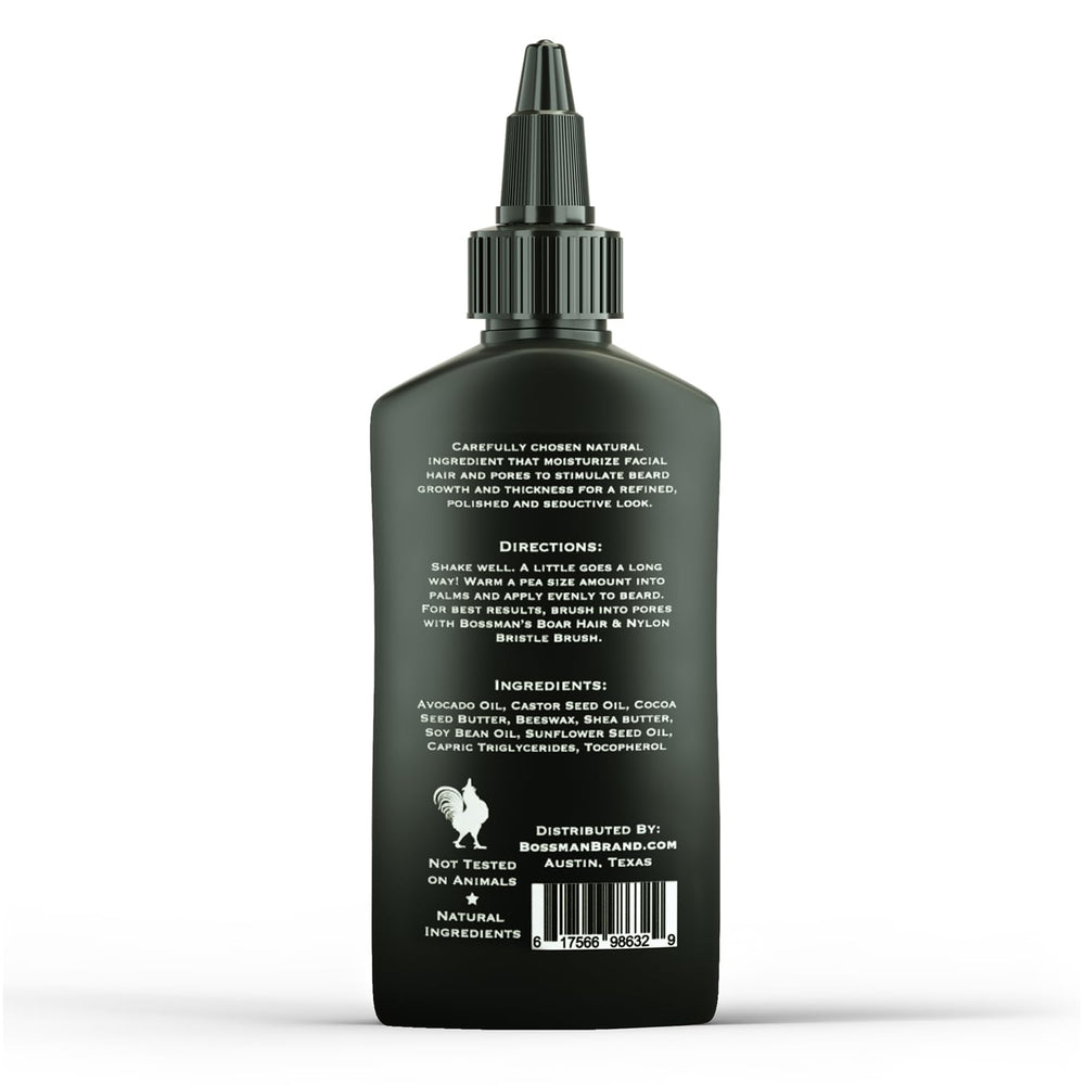 Clean, minimalist packaging of Bossman jelly beard oil on a shelf.