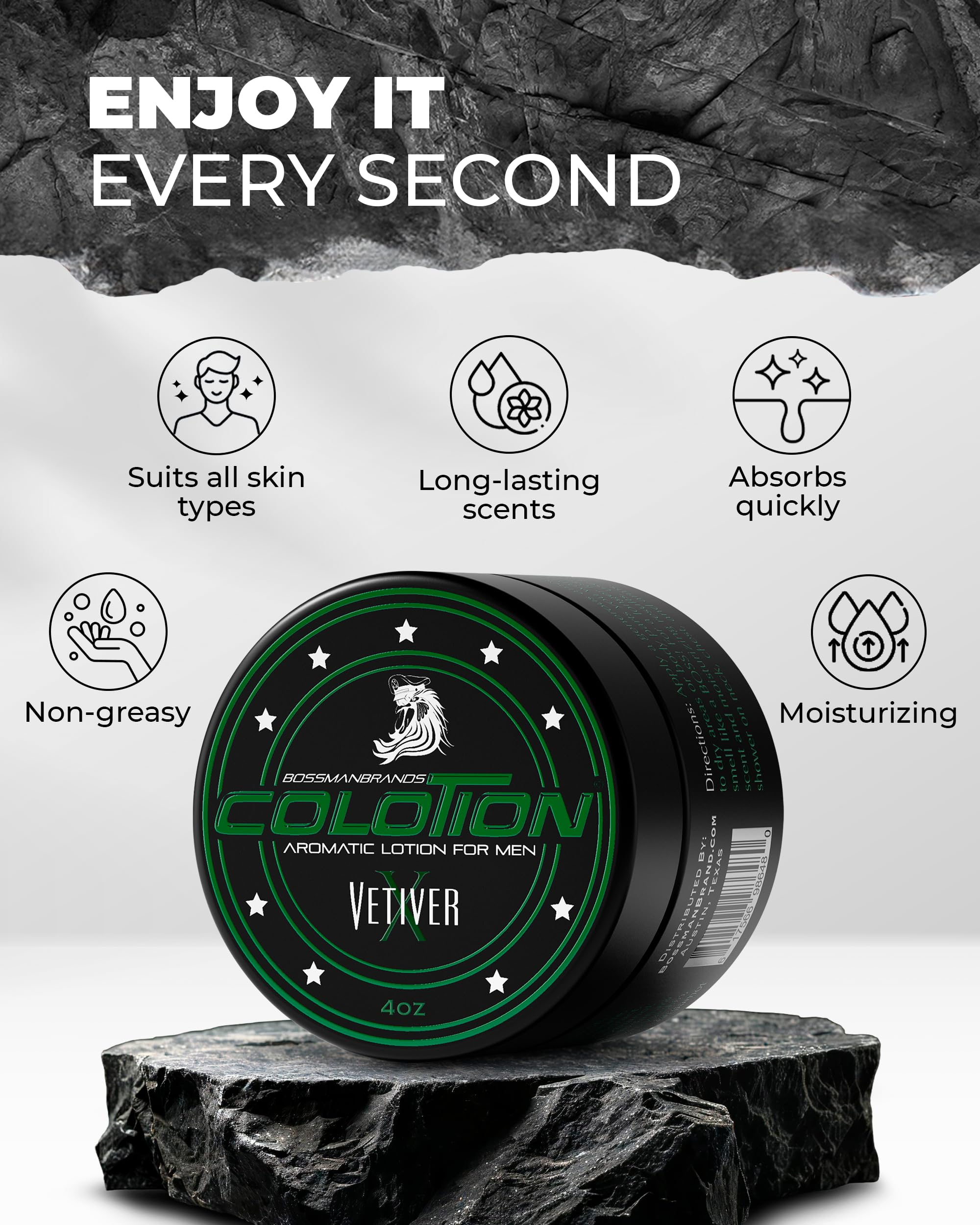 Bossman Colotion with shea butter and coconut oil benefits for skin balance.