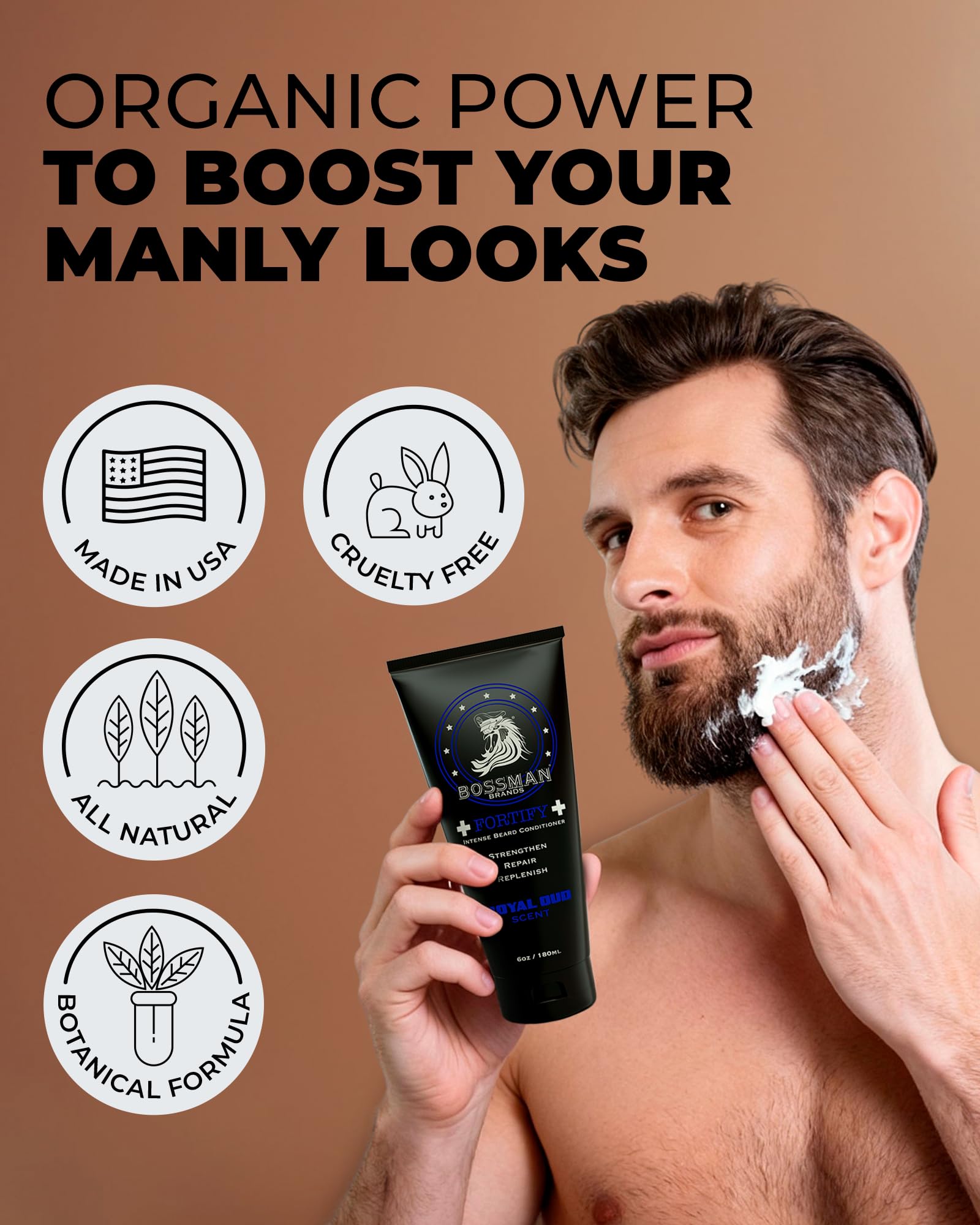 Bossman Essentials Fortify Intense Beard Conditioner bottle nourishes roots