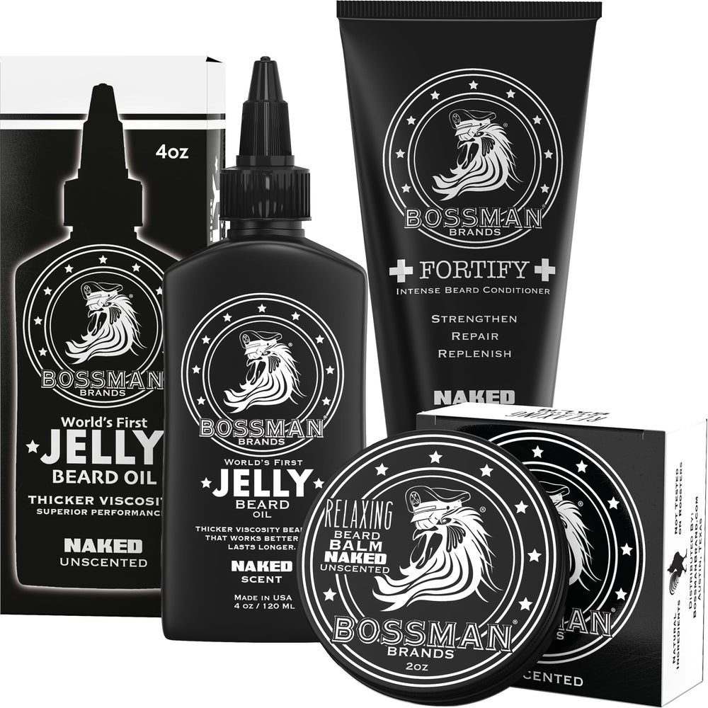 Bossman Essentials beard kit trio in gift box for grooming routine