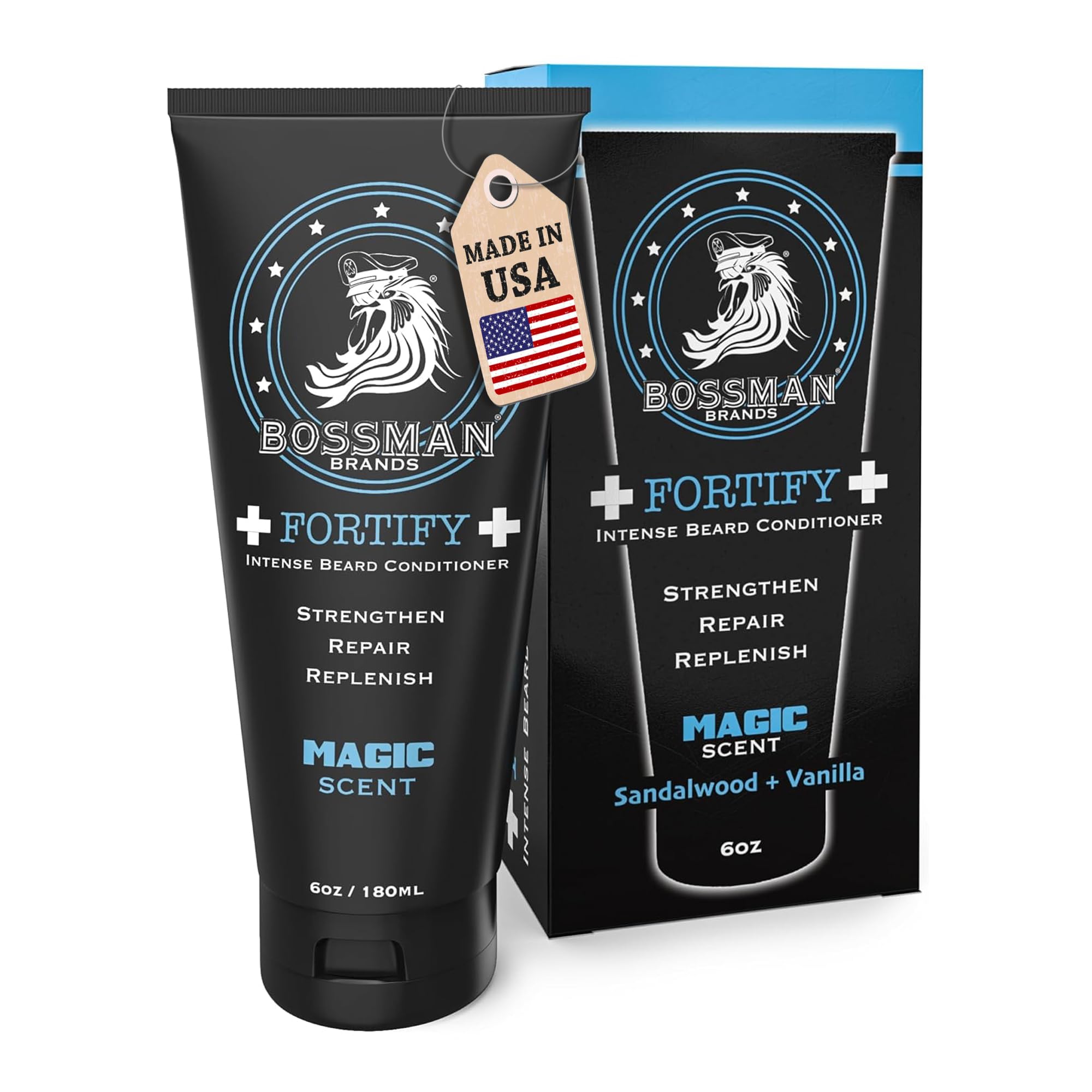 Bossman Fortify Intense Beard Conditioner bottle front highlights nourish and smooth beard