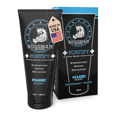 Bossman Fortify Intense Beard Conditioner bottle front highlights nourish and smooth beard