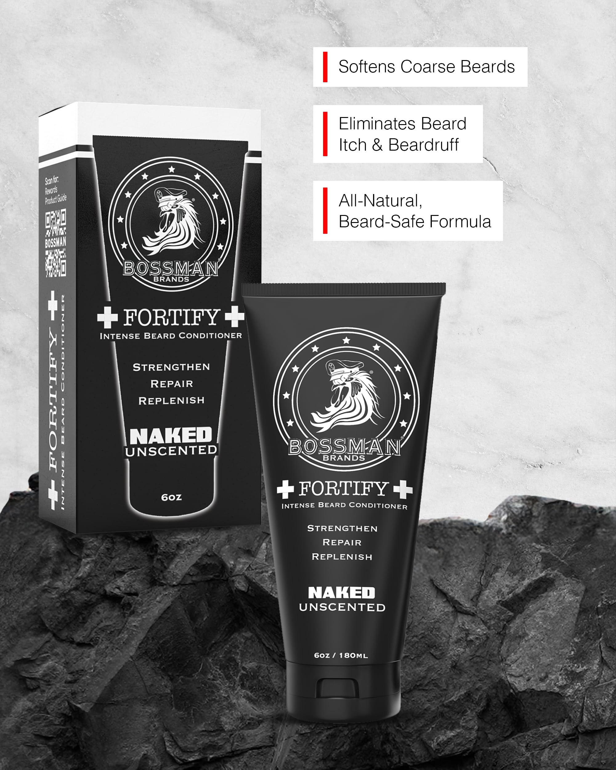 Close-up of Bossman Fortify ingredients highlighting mango butter and argan oil