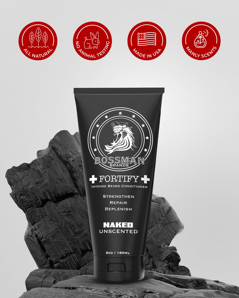 Creamy texture of Bossman Fortify shown for detangling and conditioning