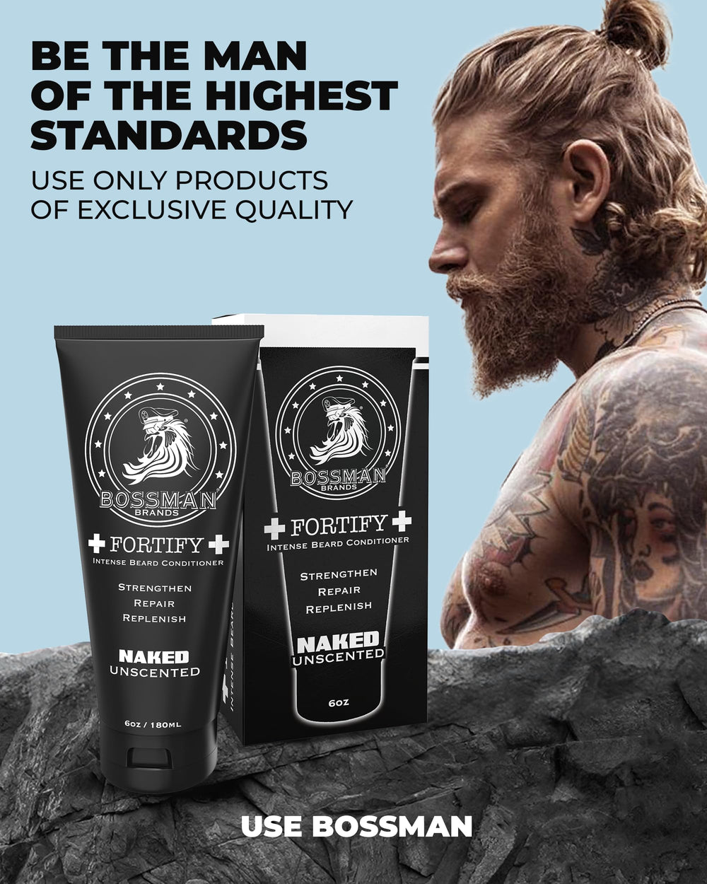 Smoothed, manageable beard after using Bossman Fortify conditioner