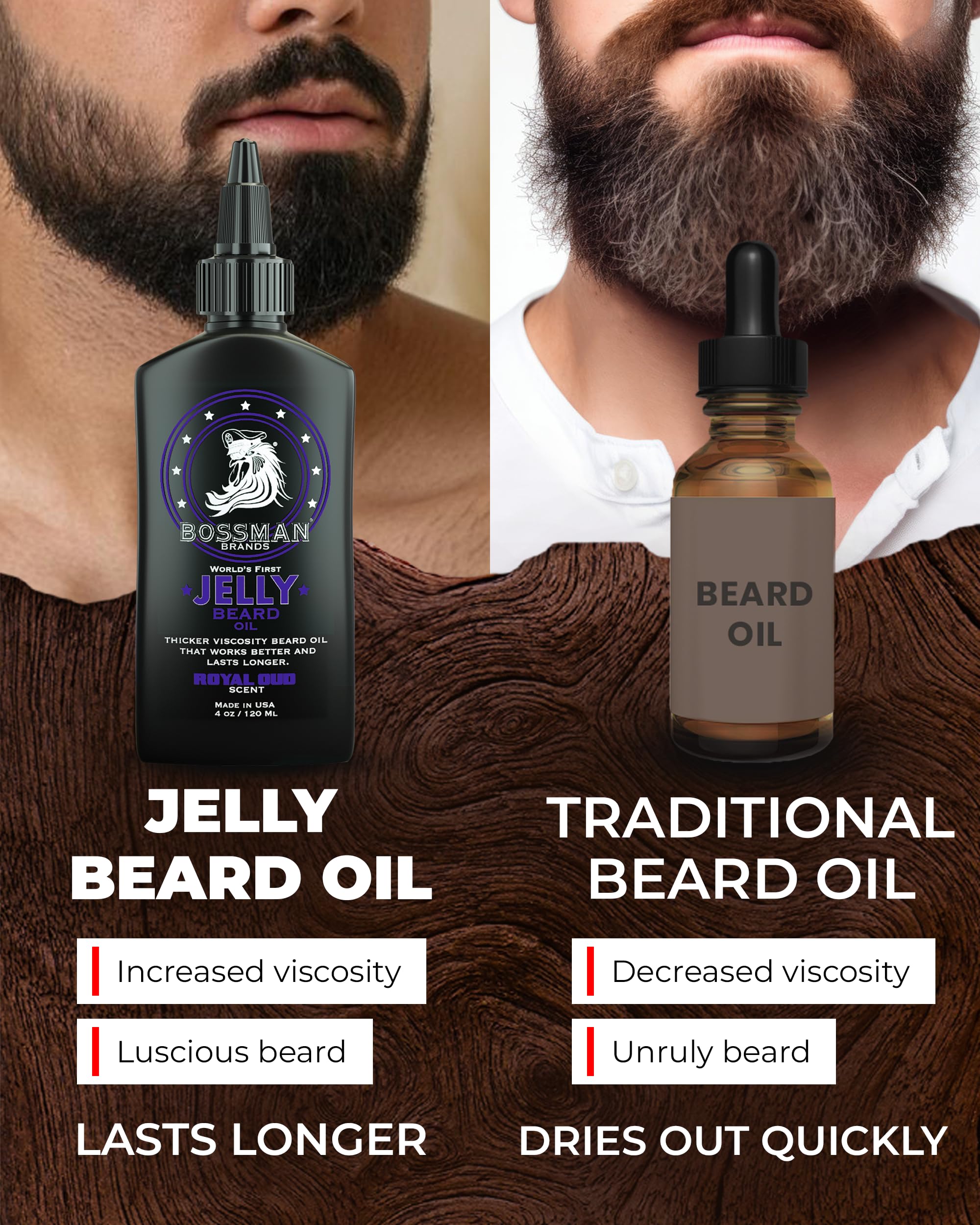 Applying Bossman Jelly Beard Oil on hands for even distribution and tame hairs