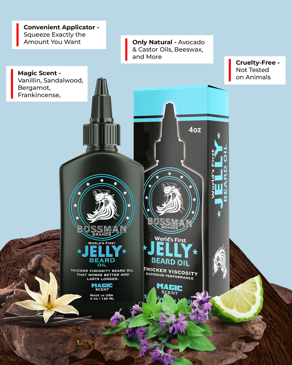 Sandalwood and vanilla scent notes enhance daily grooming routine.