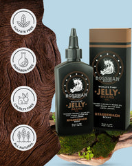 Close-up of Bossman Jelly texture showing rich moisture for beard.