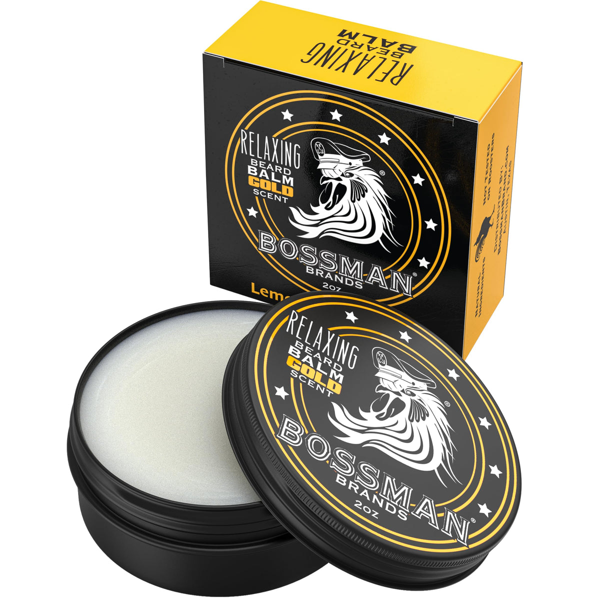 Bossman Relaxing Beard Balm Gold Scent jar nourishes and conditions beard.