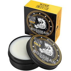 Bossman Relaxing Beard Balm Gold Scent jar nourishes and conditions beard.