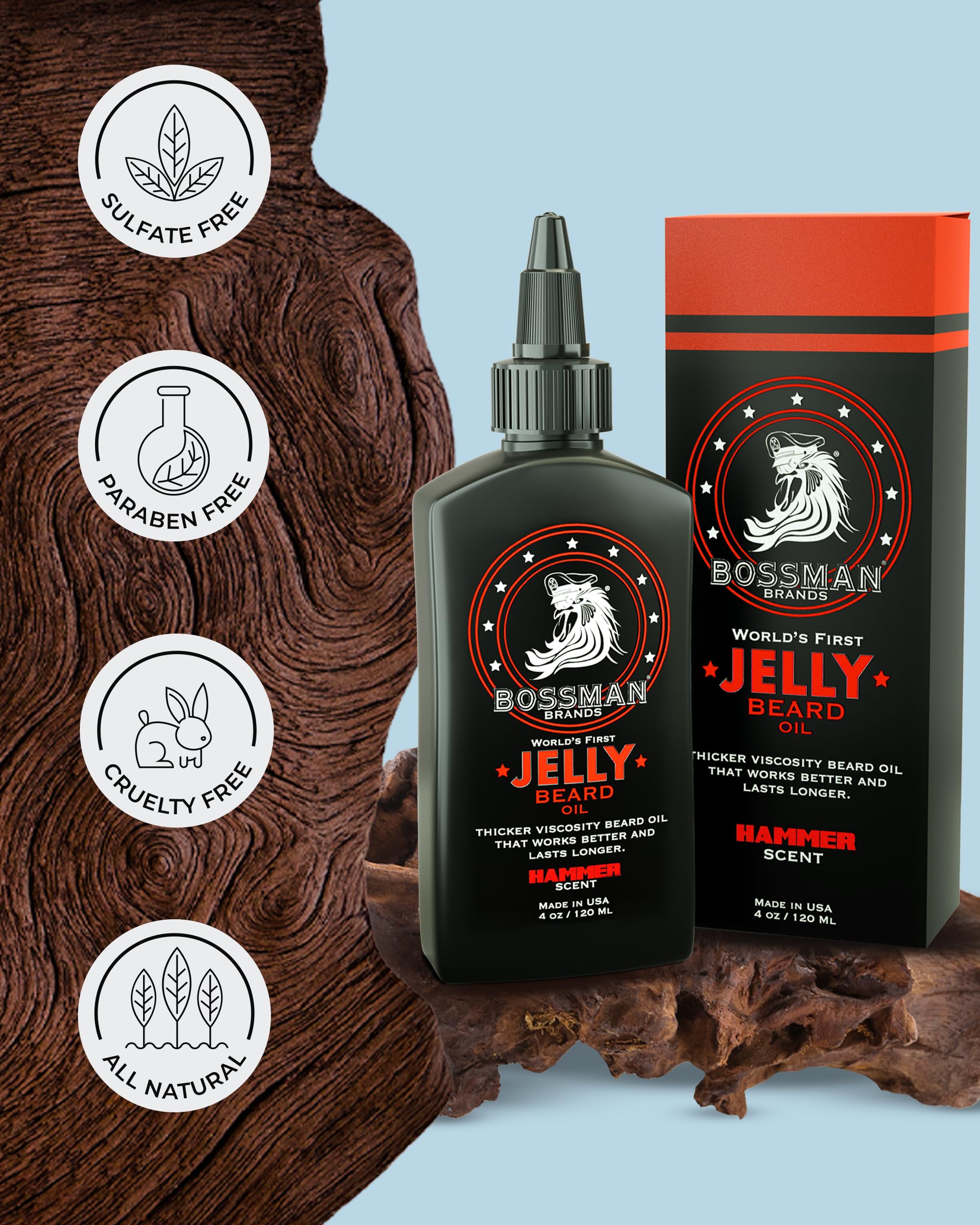 Bossman Relaxing Beard Balm; creamy texture helps nourish and tame flyaways.