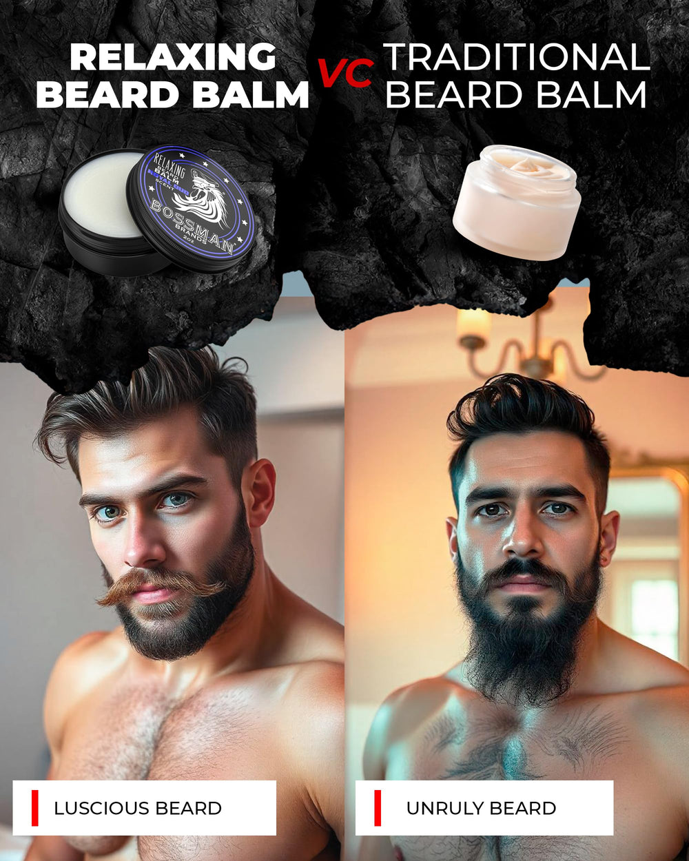 Bossman balm in-hand application demonstrates tamed hair with reduced frizz and improved softness