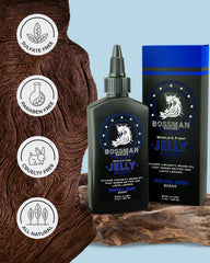 Close-up of jelly application on beard for quick absorption.