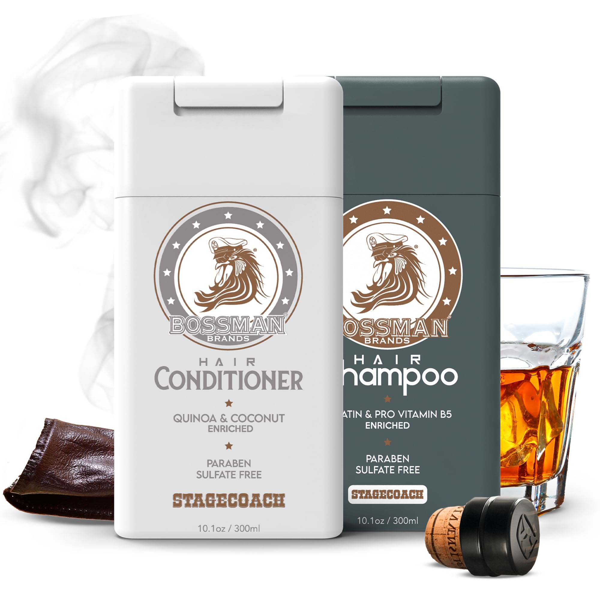 Bossman Stagecoach shampoo bottle front highlights hydrating formula for daily use.
