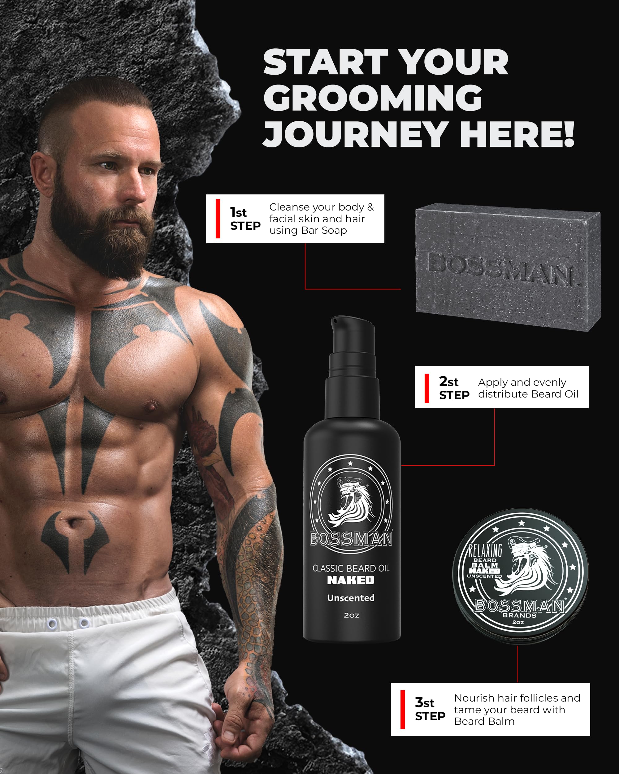 Gift-ready Bossman Starter Beard Kit packaging for a thoughtful gift