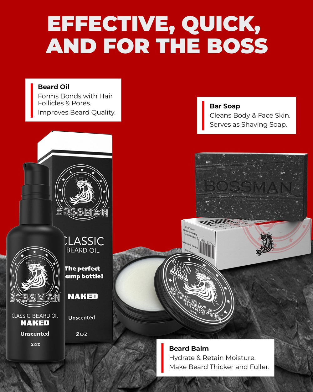 Close-up of Bossman ingredients label highlighting natural oils