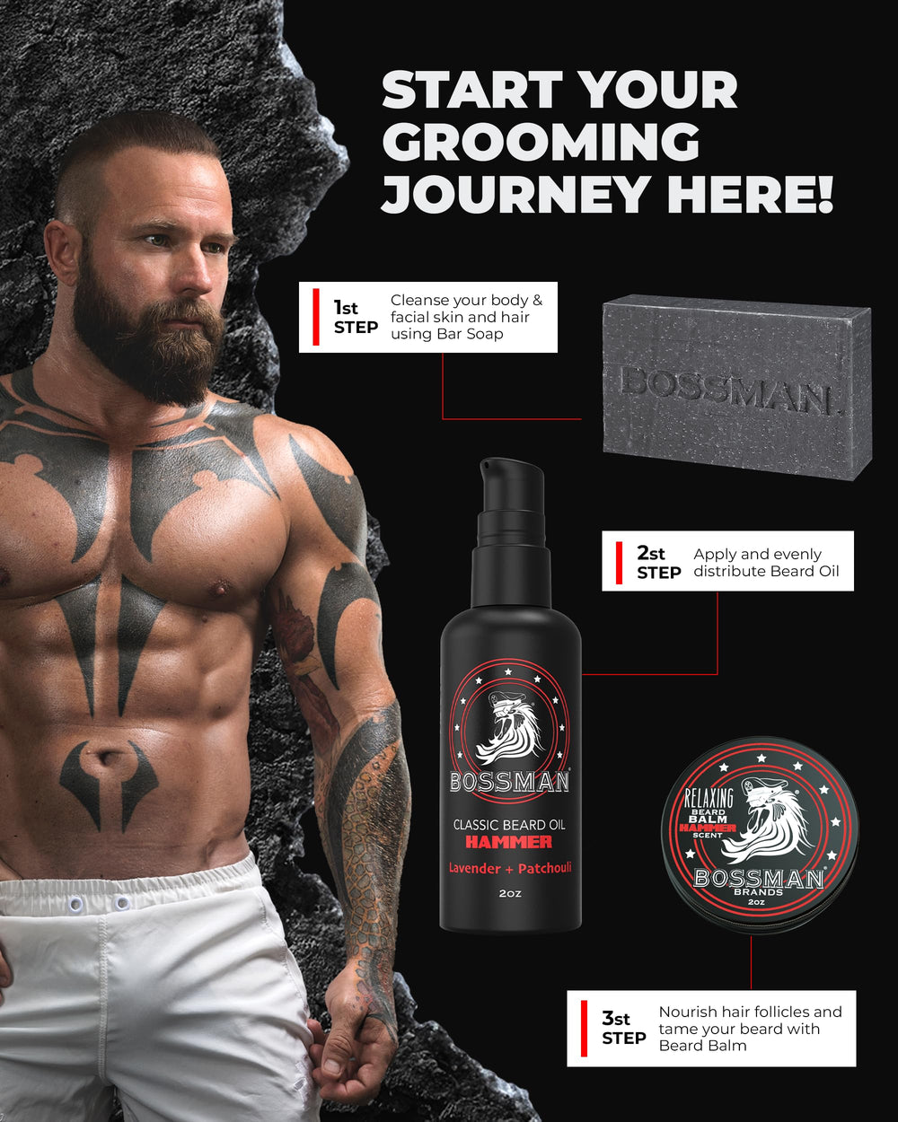USA-made logo and cruelty-free badge on Bossman kit
