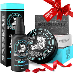 Bossman Starter Beard Kit oil bottle shown, for nourishing beard hair and skin.