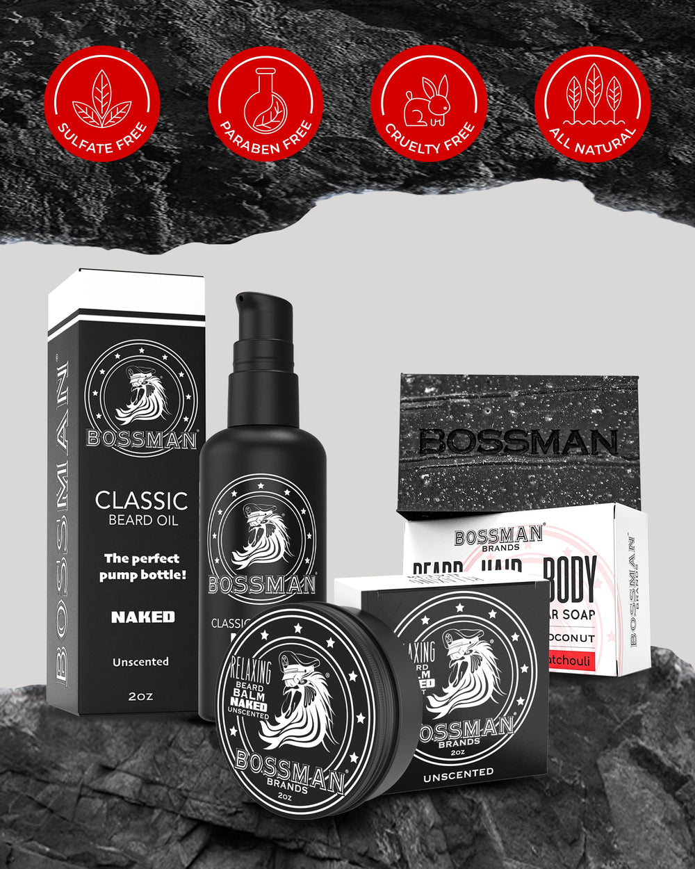 Unscented Bossman oil image illustrating fragrance-free grooming option