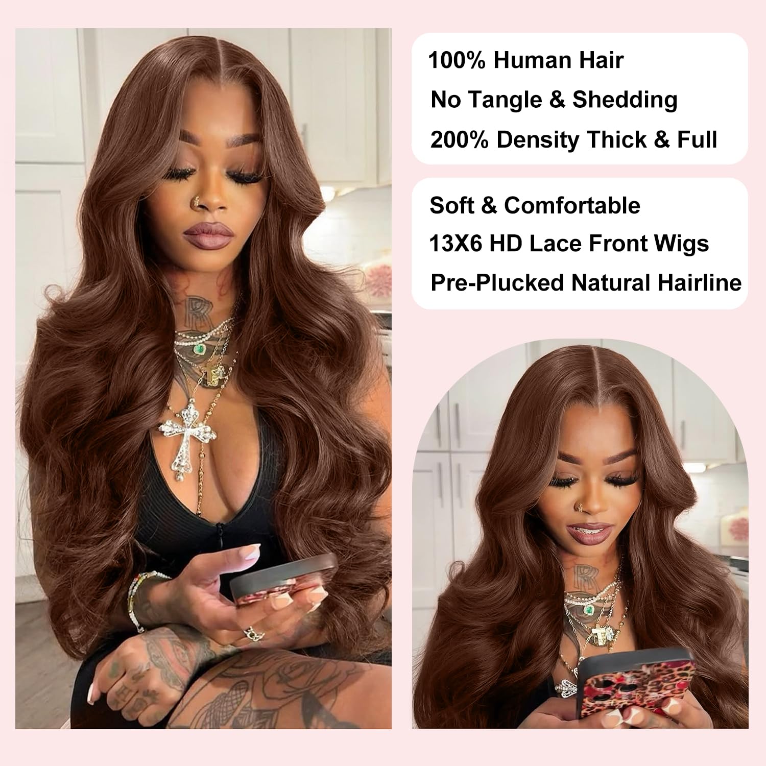 BOSTK body wave 200 density wig looks full and natural with 100% human hair