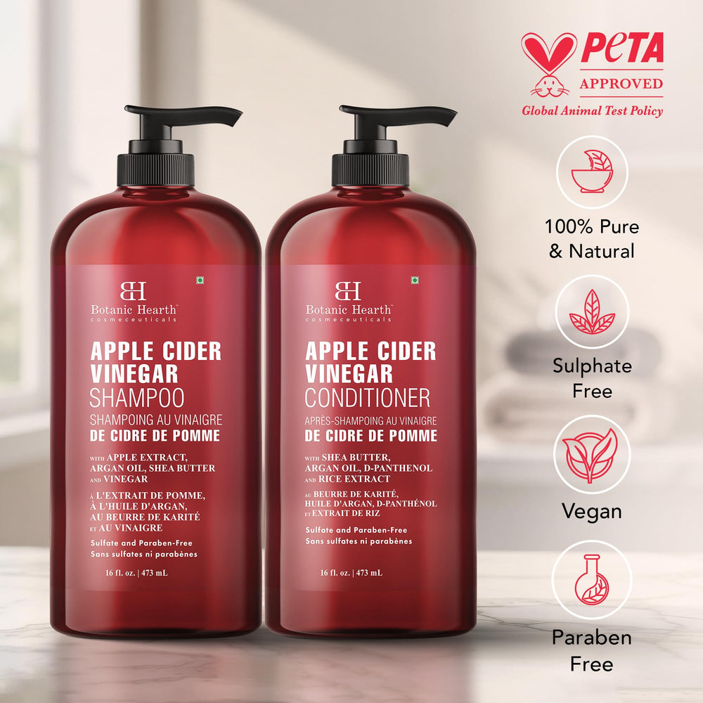 Botanic Hearth Apple Cider Vinegar Conditioner bottle emphasizing deep hydration and smoothness.
