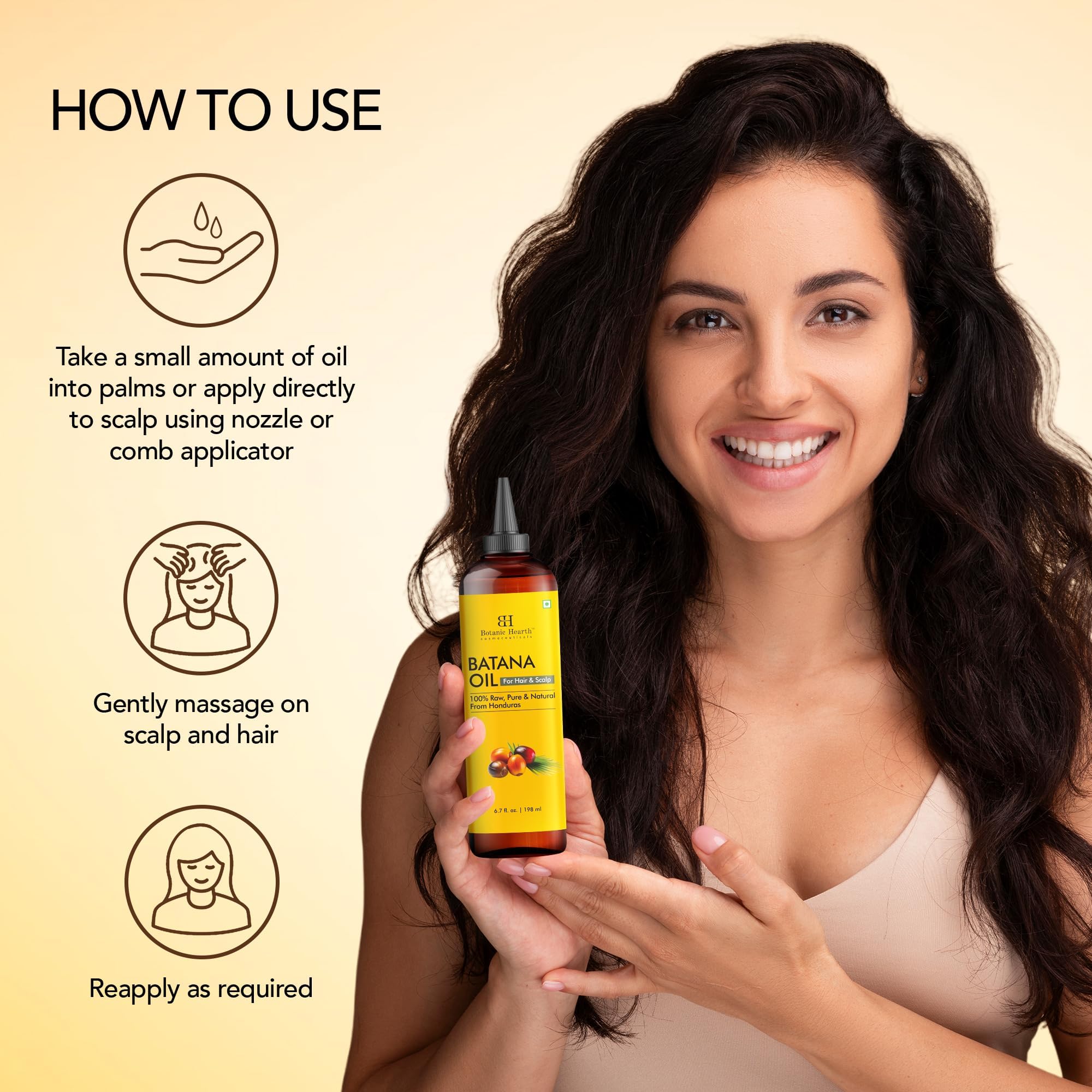 Hands applying Botanic Hearth Batana Oil for lightweight leave-in care