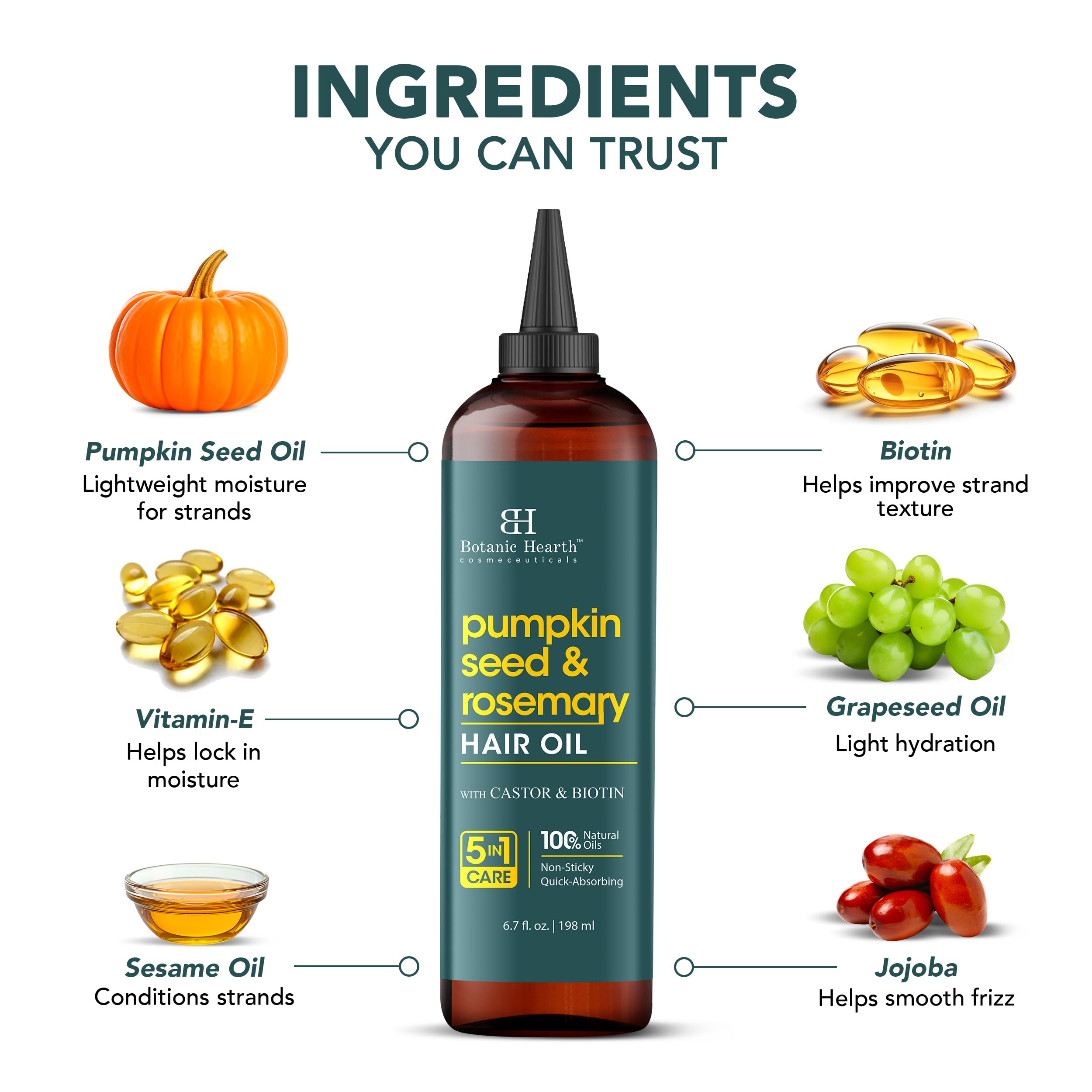 Botanic Hearth Hair Oil pour demonstrates easy, even application along the scalp and hair