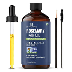 Botanic Hearth Hair Oil bottle showcases the rosemary-infused formula for hair vitality