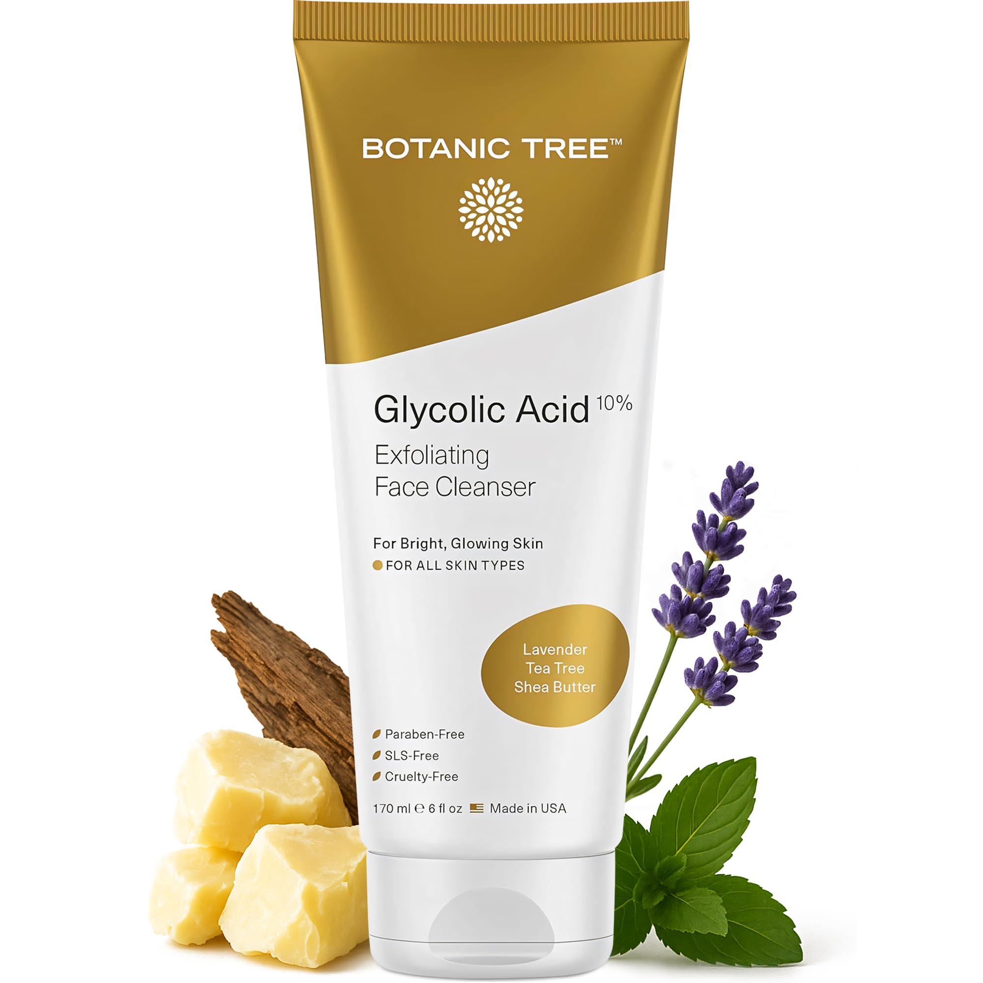 Botanic Tree Glycolic Face Wash bottle pump for refreshing cleanse.