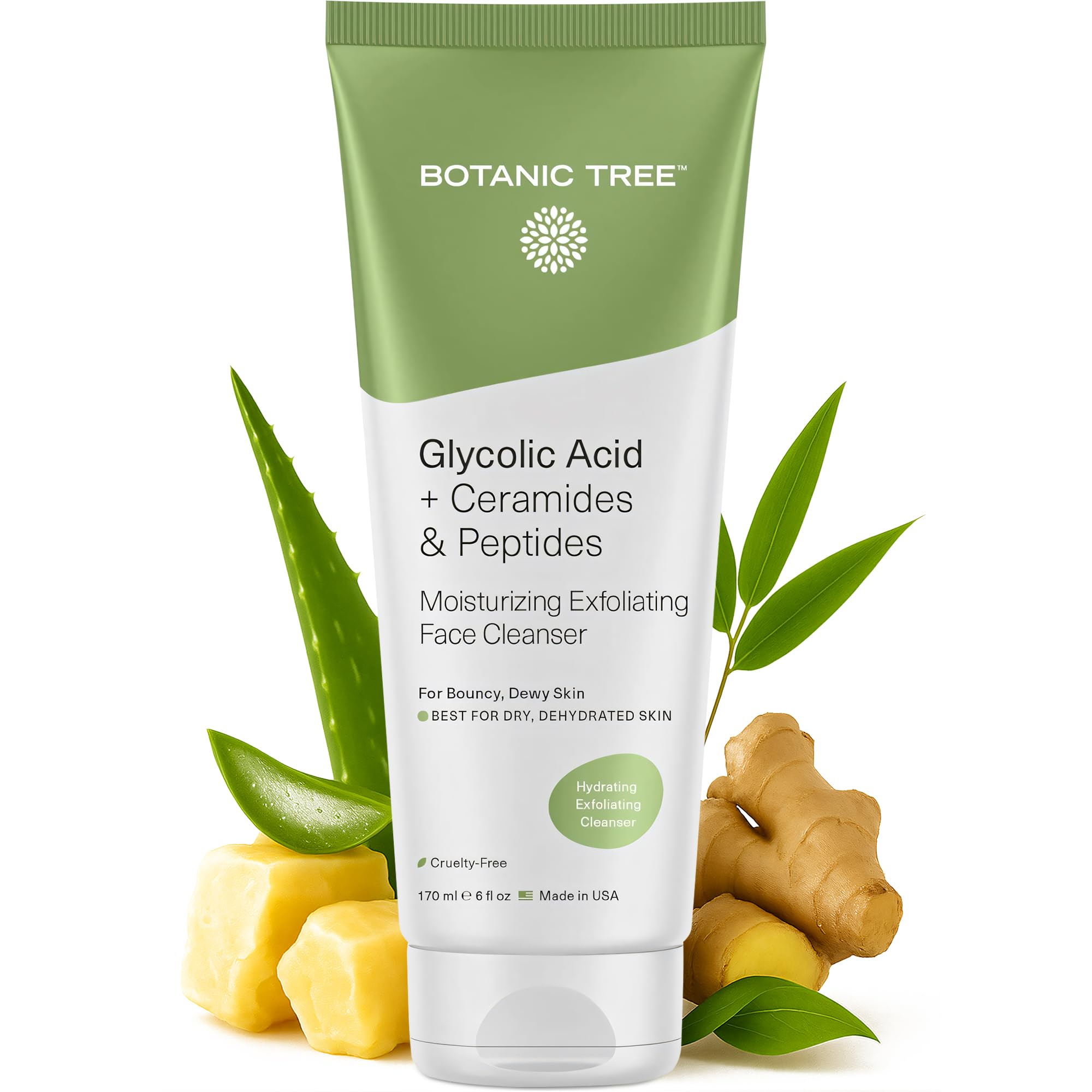 Botanic Tree Hydrating Glycolic Cleanser bottle pour for a refreshing cleanse.