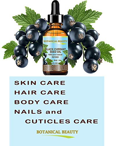 Close-up of Botanical Beauty Black Currant Seed Oil label showing natural GLA content.