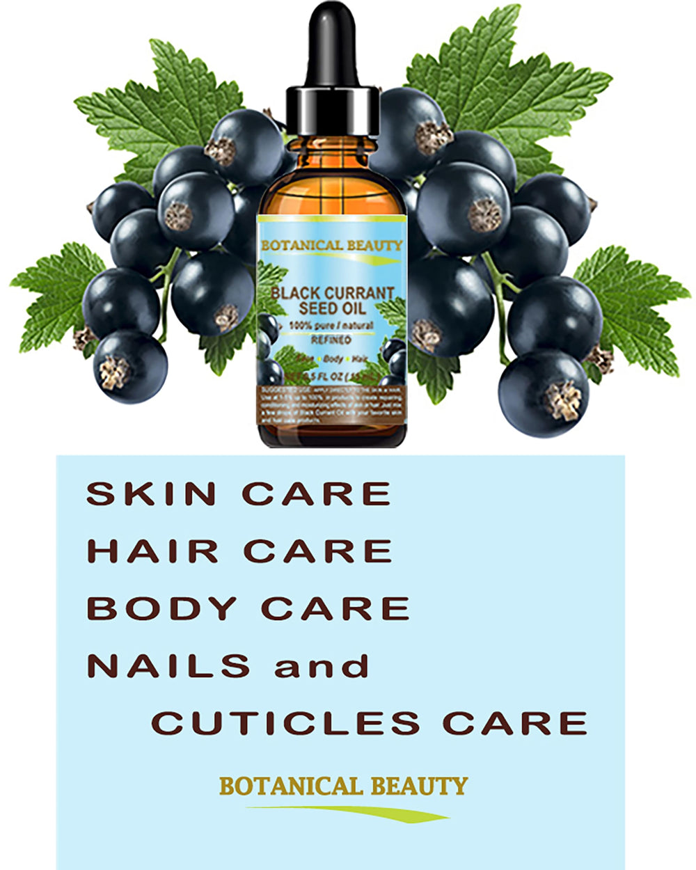 Botanical Beauty Black Currant Seed Oil on skin supports moisture and elasticity