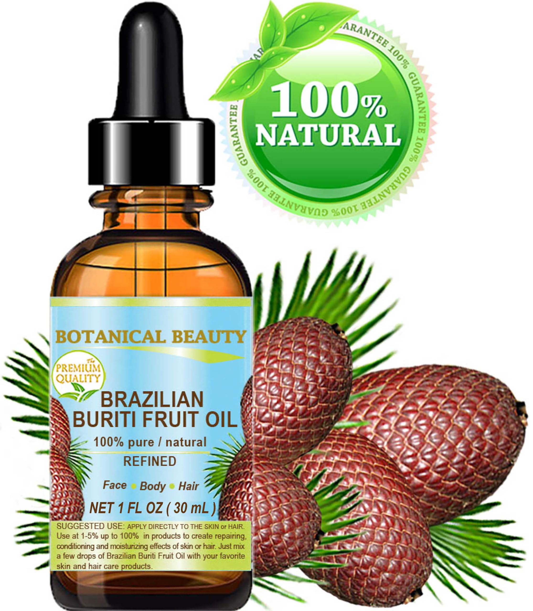 Botanical Beauty Buriti Oil dropper pour for easy application and quick absorption