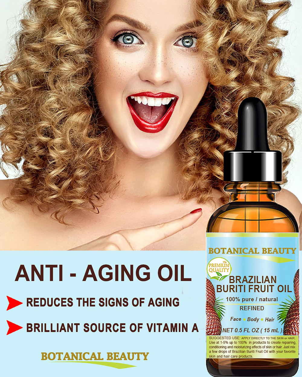 Botanical Beauty Buriti Oil on skin glows naturally and supports daily moisture