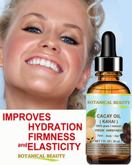 Close-up of Botanical Beauty CACAY oil label with natural ingredients.