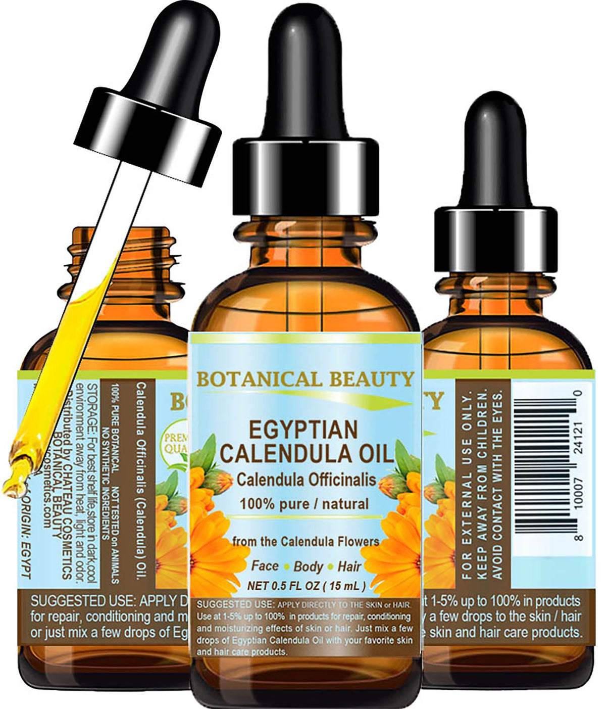 Botanical Beauty Calendula Oil bottle for lightweight hydration and fast skin absorption