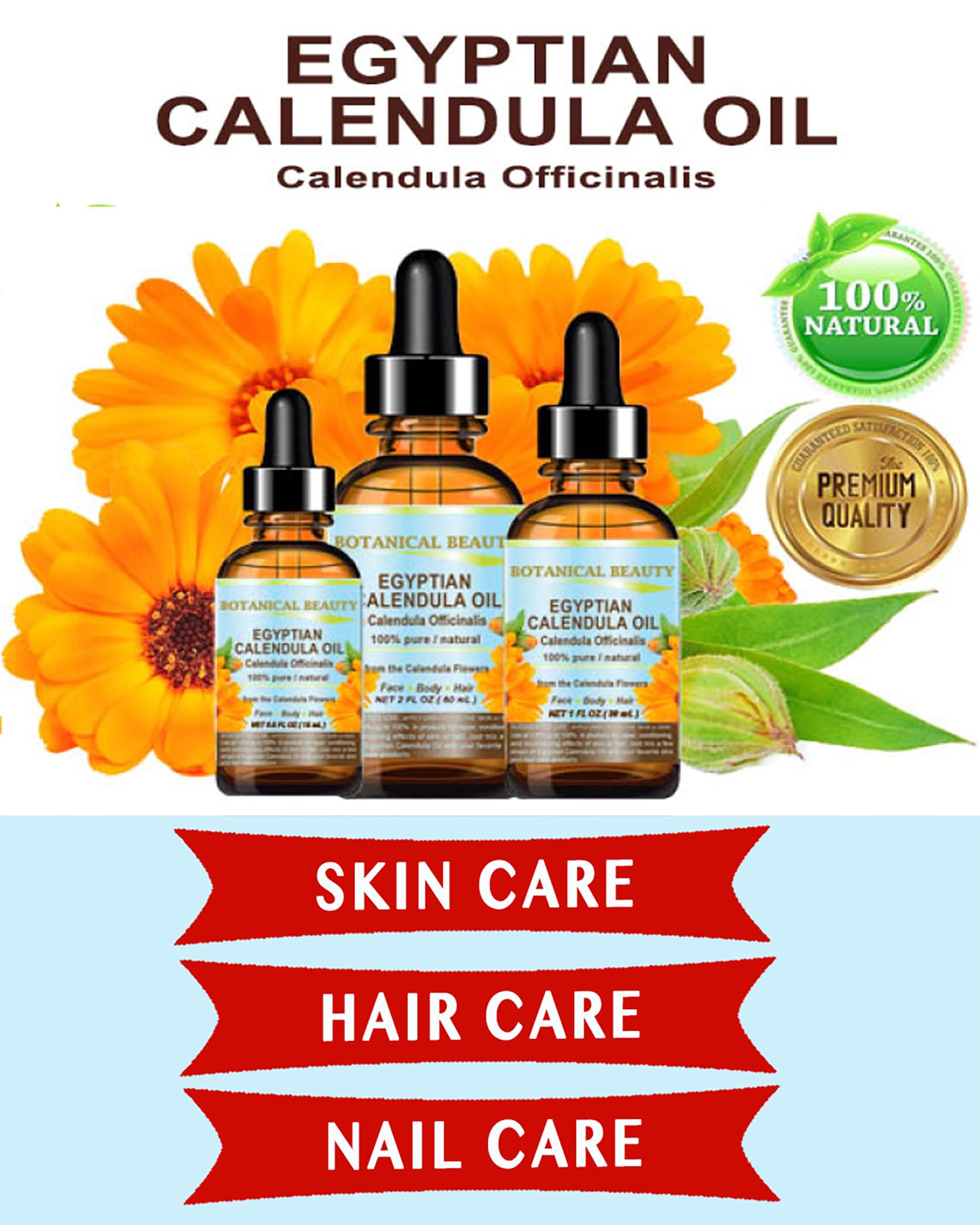 Brand label closeup showing pure calendula content and cruelty-free formula