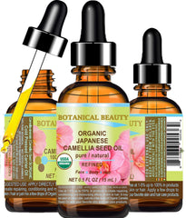 Botanical Beauty Camellia Seed Oil bottle shows quick skin absorption and hydration