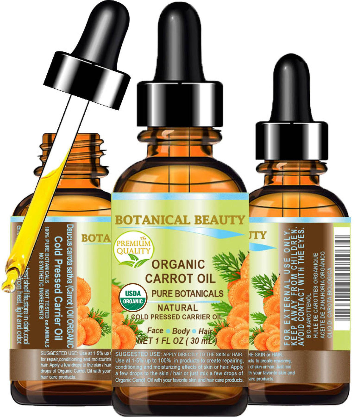 Botanical Beauty Carrot Seed Oil bottle for easy daily skincare.