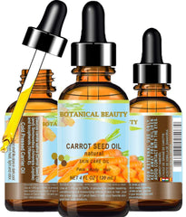 Botanical Beauty carrot seed oil bottle for skin care and moisture balance.