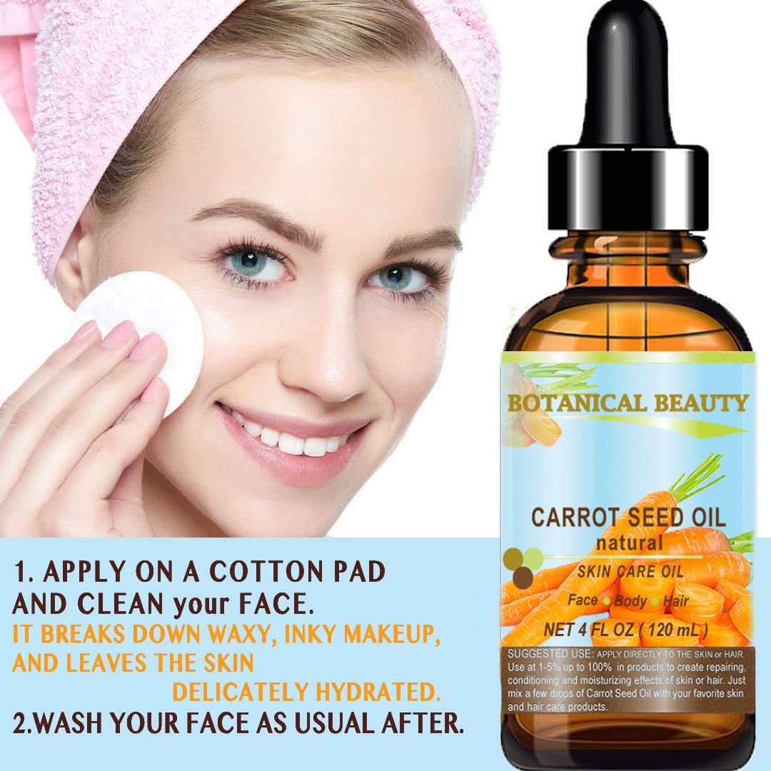 Botanical Beauty carrot seed oil applied to hair ends to reduce split ends.
